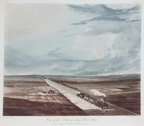 Ansicht der Eisenbahn über Chat Moss, graviert von Henry Pyall, 1831